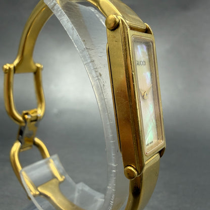 Gucci 1500L Tank Watch Women 12mm MOP Dial Gold Rectangle Bangle New battery TKH3