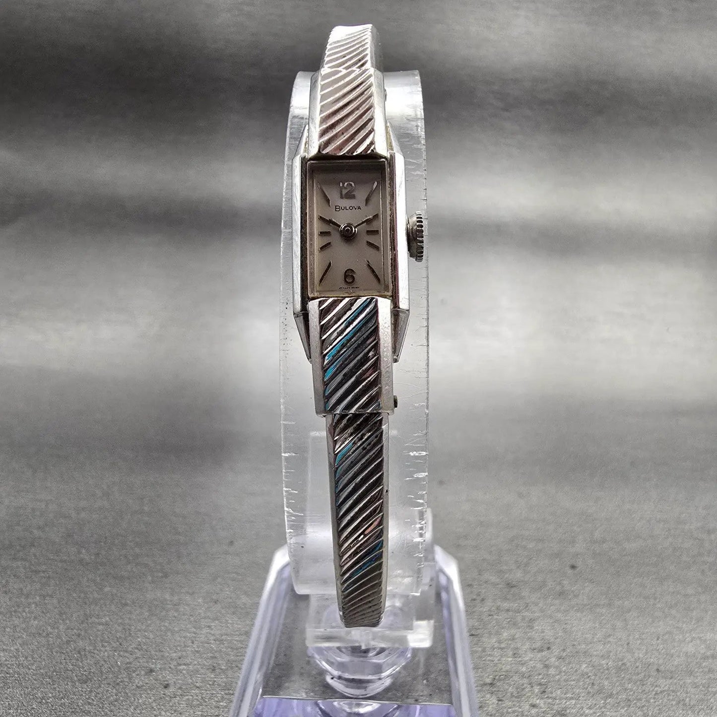 Bulova Watch Women 10mm Silver Dial White Gold Rectangle Manual Wind Vintage5