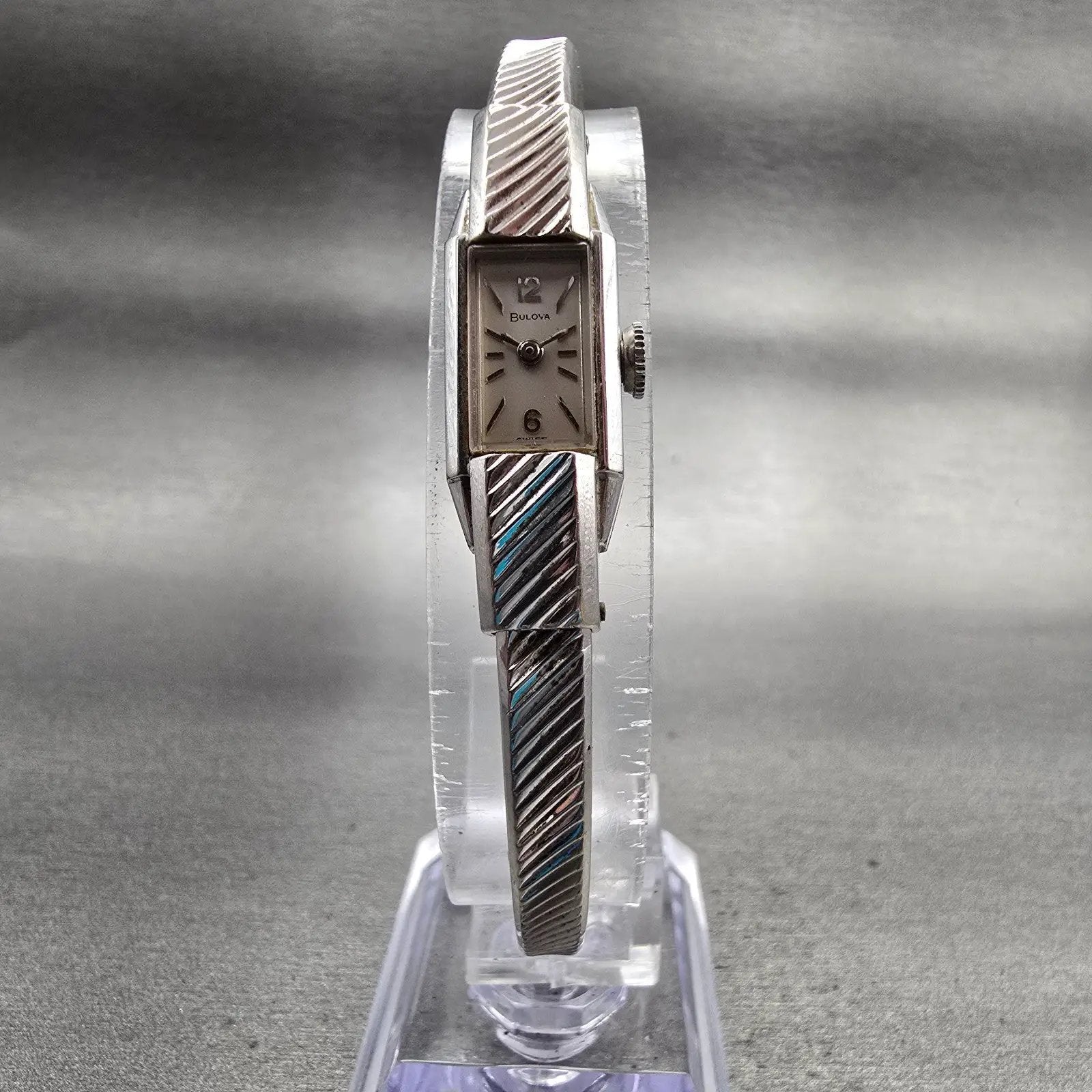Bulova Watch Women 10mm Silver Dial White Gold Rectangle Manual Wind Vintage5