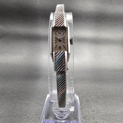 Bulova Watch Women 10mm Silver Dial White Gold Rectangle Manual Wind Vintage5