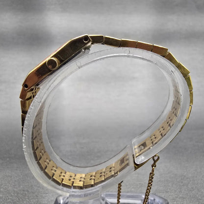 Seiko Watch Women 12mm Gold Dial Gold Tone Rectangle 2E20-5559 New Battery VTG6