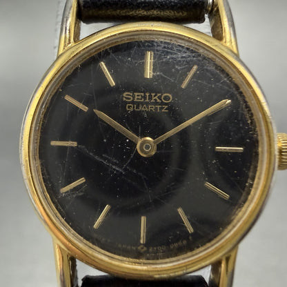 Seiko Watch Women 20mm Black Dial Gold Tone Round 2y00-0A19 New Battery VTG 56H1