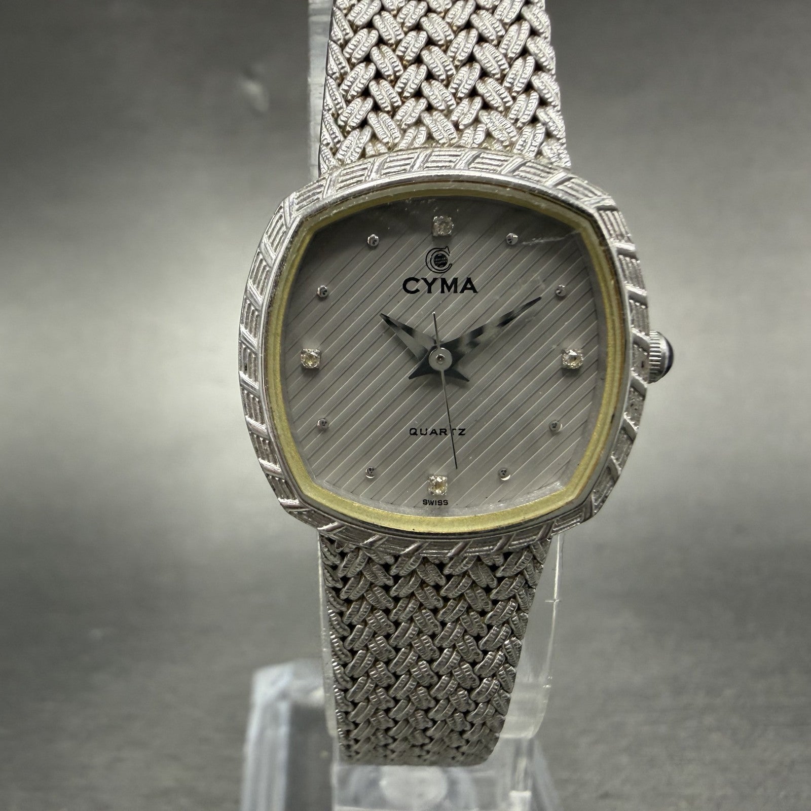 Cyma Watch Women 22mm Silver Dial Silver Tone Rectangle 616SP Mesh New Battery0