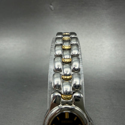 Seiko Watch Women 20mm Blue Dial Two Tone Oval 1N00-6T20 New Battery Vintage 55H4