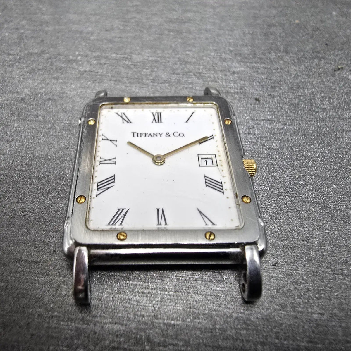 Tiffany & Co. Alexis Barthelay Tank Watch Men 25mm White Dial Steel Date PARTS3