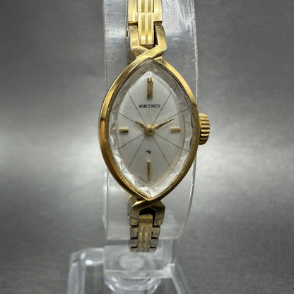 Seiko Solar Watch Women 15mm Silver Dial Gold Tone Manual Wind 107001 Runs VTG0