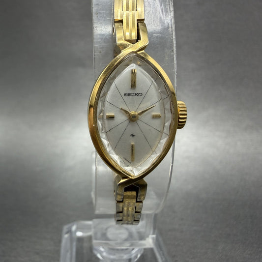 Seiko Solar Watch Women 15mm Silver Dial Gold Tone Manual Wind 107001 Runs VTG0