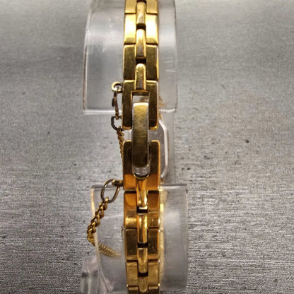 Seiko Watch Women 12mm Gold Dial Gold Tone Rectangle 2E20-6179 New Battery VTG7