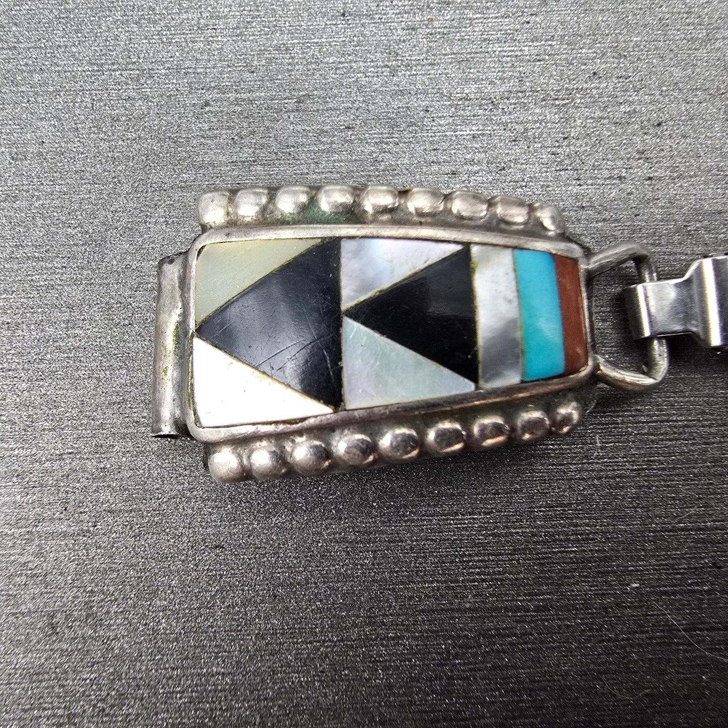 Navajo Sterling Silver Watch Band Tips 11mm Turquoise Coral Arrow Pattern Women1
