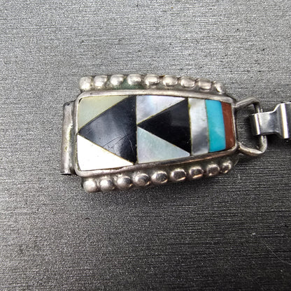 Navajo Sterling Silver Watch Band Tips 11mm Turquoise Coral Arrow Pattern Women1