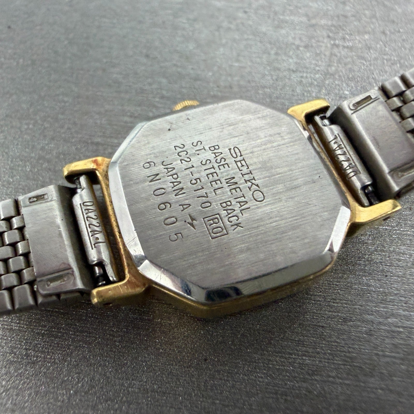 Seiko Watch Women 20mm Black Dial Gold Tone Octagon 2C21-5170 New Battery VTG FC9