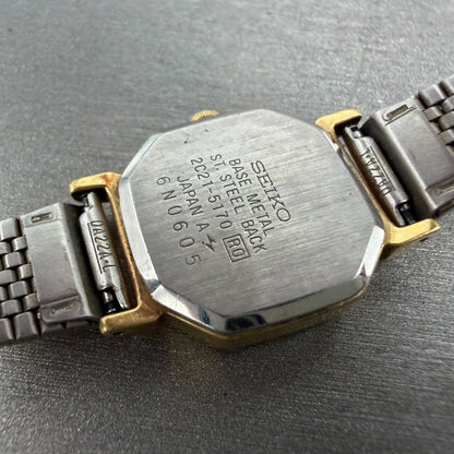 Seiko Watch Women 20mm Black Dial Gold Tone Octagon 2C21-5170 New Battery VTG FC9
