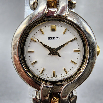 Seiko Watch Women 22mm White Dial Two Tone Round 1N010H39 New Battery1