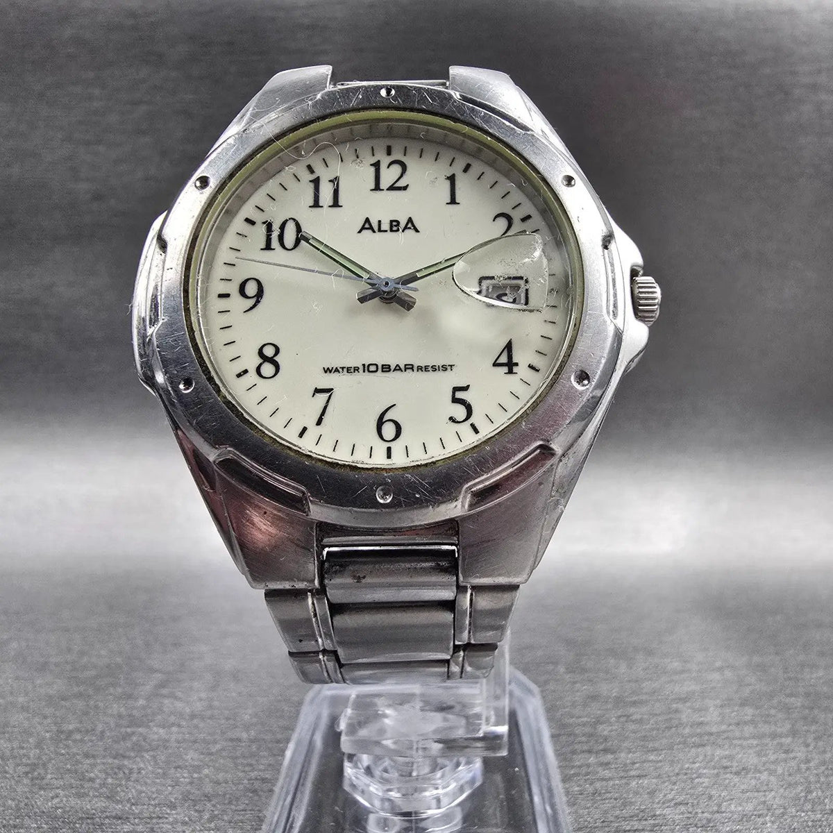 Seiko Alba Watch Men 39mm Luminous Dial Silver Tone Date V732-0S00 New Battery5