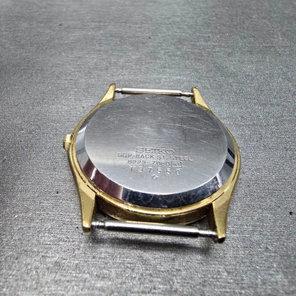Seiko SQ Watch Men 32mm White Dial Gold Daydate Round 8223-7080 VTG PARTS9