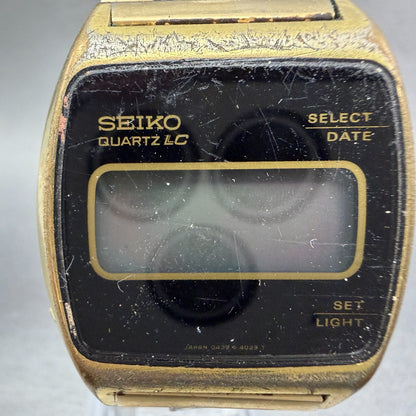 Seiko Digital Watch Men 33mm LCD Gold Tone Date  Rectangle 0439-4029 PARTS2