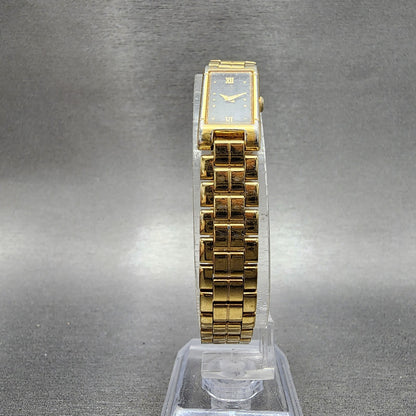 Seiko Tank Watch Women 13mm Black Dial Gold Tone 2e206590 New Battery5
