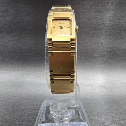 Seiko Watch Women 13mm Gold Dial Gold Tone Rectangle 1E20-5200 New Battery6