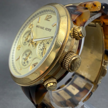 Michael Kors Runway Chrono Watch Women 38mm Champagne Dial Gold & Brown New Batt2