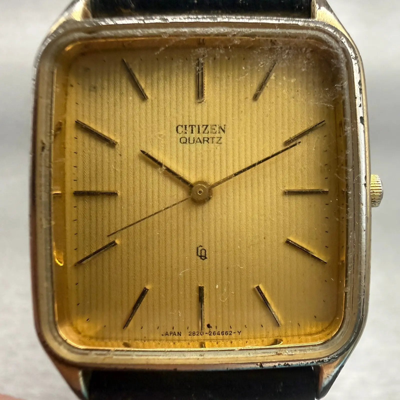 Citizen CQ Watch Men 27mm Gold Dial Gold Tone Rectangle 2830-262841 New Battery1