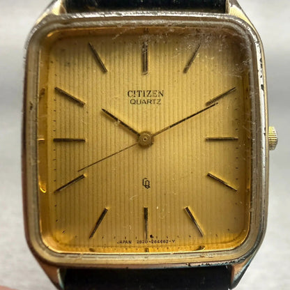 Citizen CQ Watch Men 27mm Gold Dial Gold Tone Rectangle 2830-262841 New Battery1