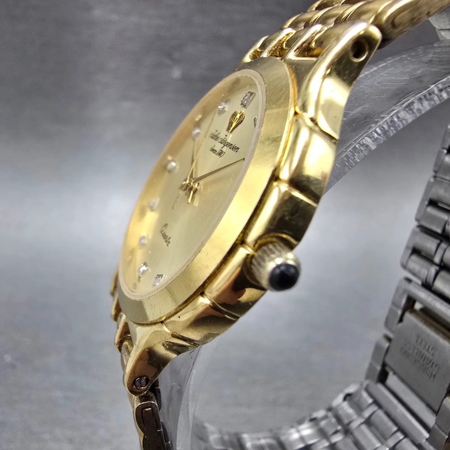 Jules Jurgenson Watch Unisex 30mm Gold Dial Gold Tone Round 6699 New Battery2