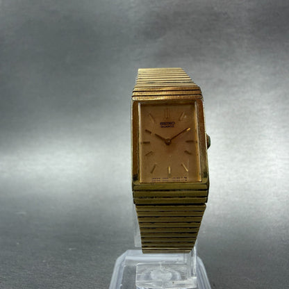 Seiko Tank Watch Women 17mm Gold Dial Gold Tone 1400-5070 Rectangle New Battery5