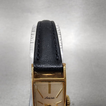 Seiko Lady Seiko Tank Watch Women 14mm Silver Dial Gold Tone Manual 4045H Runs5