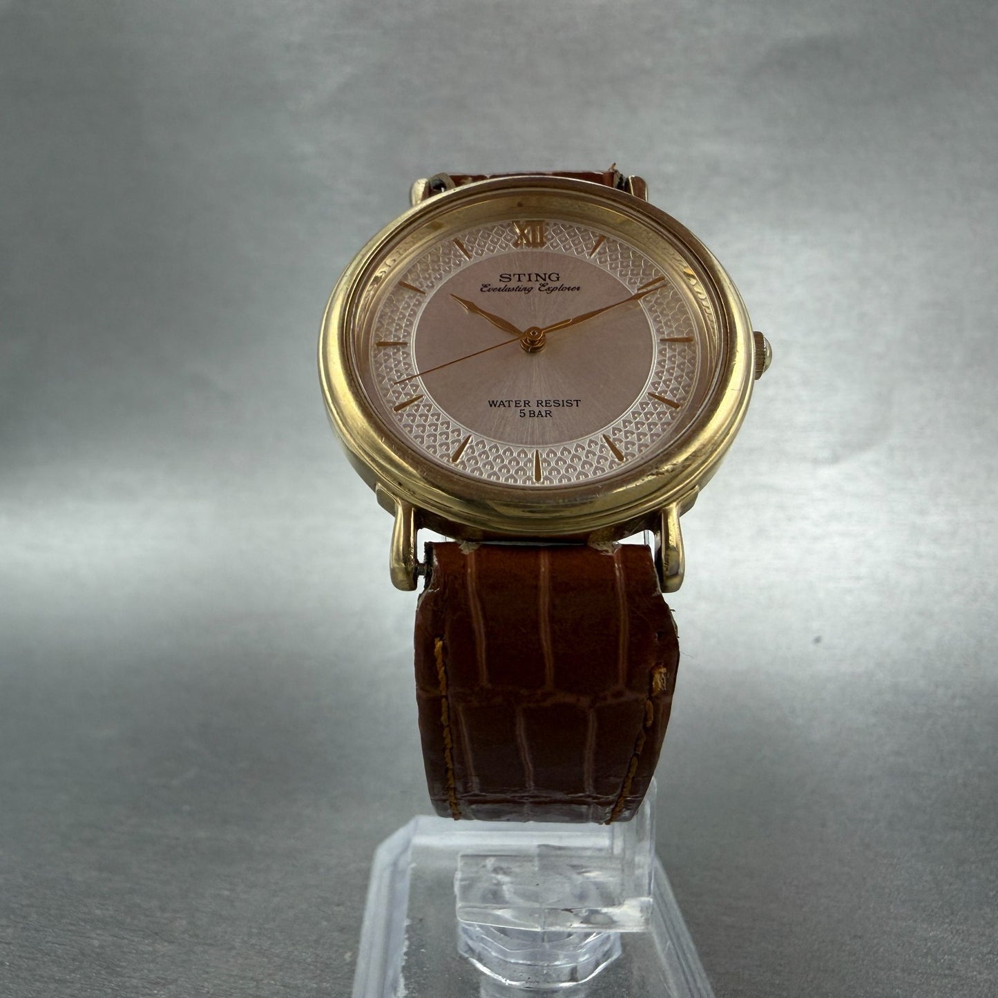 Casio Sting Watch Men 32mm Silver Dial Gold Tone Round STN-215 New Battery5