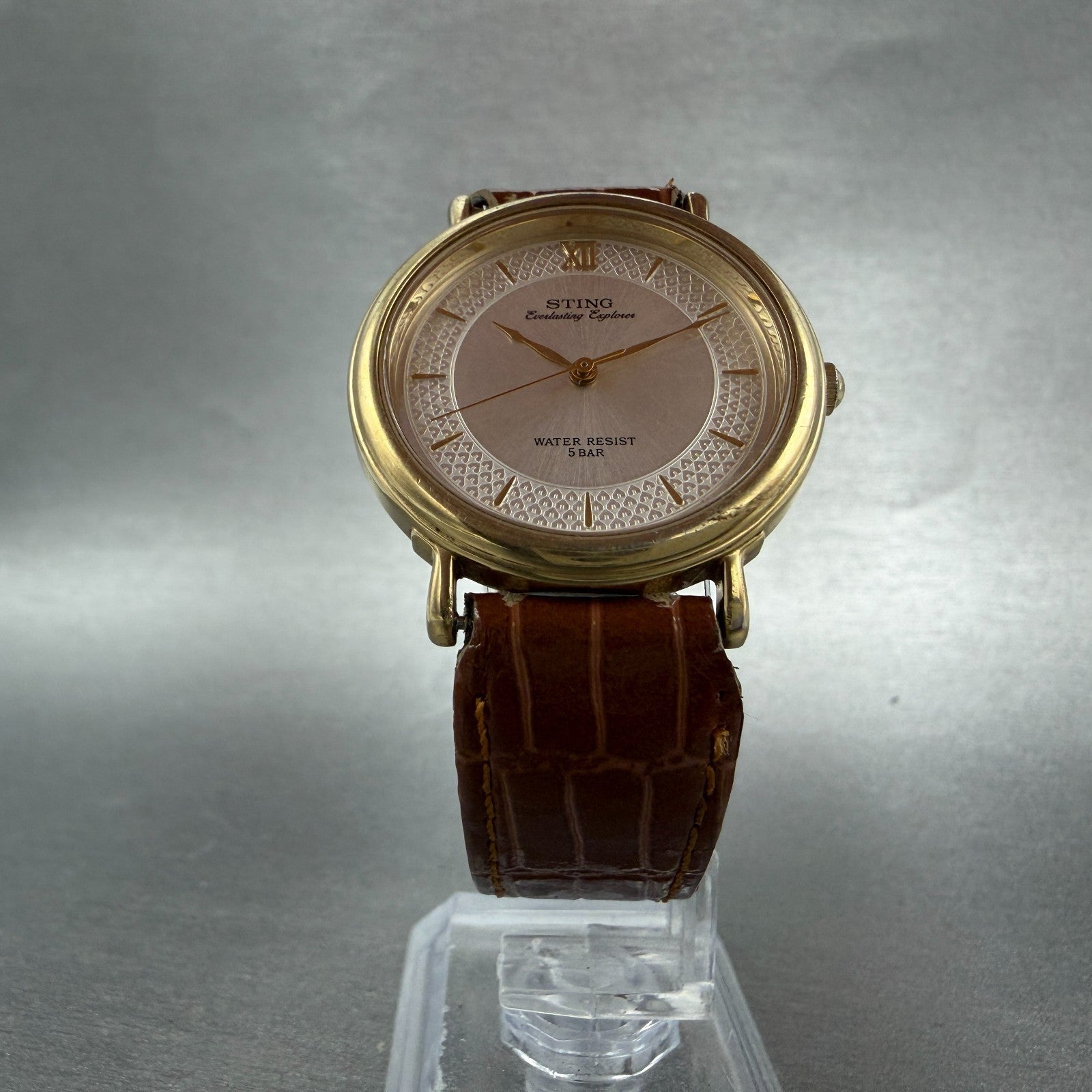 Casio Sting Watch Men 32mm Silver Dial Gold Tone Round STN-215 New Battery5