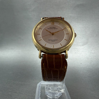 Casio Sting Watch Men 32mm Silver Dial Gold Tone Round STN-215 New Battery5