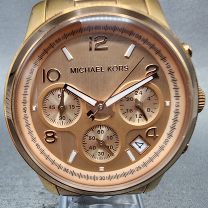 Michael Kors Runway Chronograph Watch Women 38mm Rose Dial Rose Gold Tone NewBat1