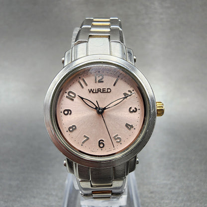 Seiko Wired Watch Women 25mm Pink Dial Two Tone Round 7N010CN0 New Battery0