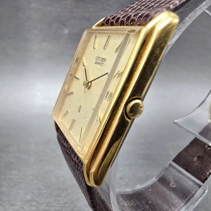 Citizen CQ Tank Watch Men 26mm Champagne Dial Gold Tone Date 2010-891287 PARTS3