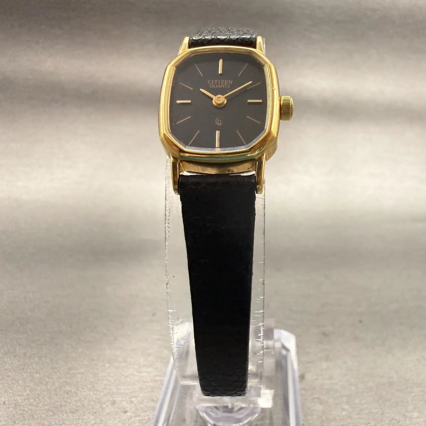 Citizen CQ Watch Women 17mm Black Dial Gold Tone Rectangle 3220-893476 New Batt5
