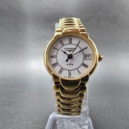 Longines QWR Watch Women 22mm White Dial Gold Tone Date Round New Battery6