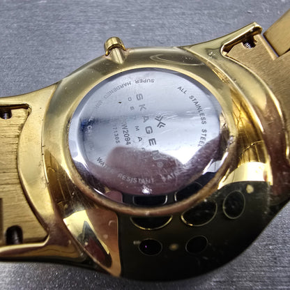 Skagen Watch Men 38mm Champagne Dial Gold Tone Round SKW2094 New Battery9