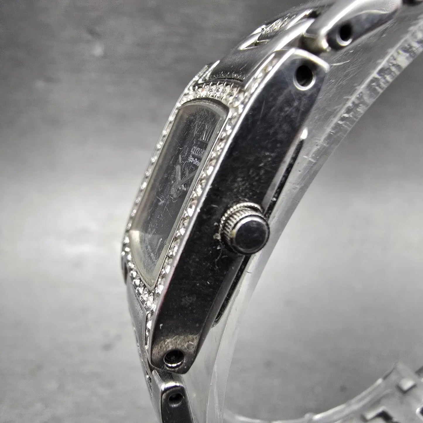 Citizen Eco-Drive Tank Watch Women 17mm Black Dial Silver Tone B023-S000068 Runs2