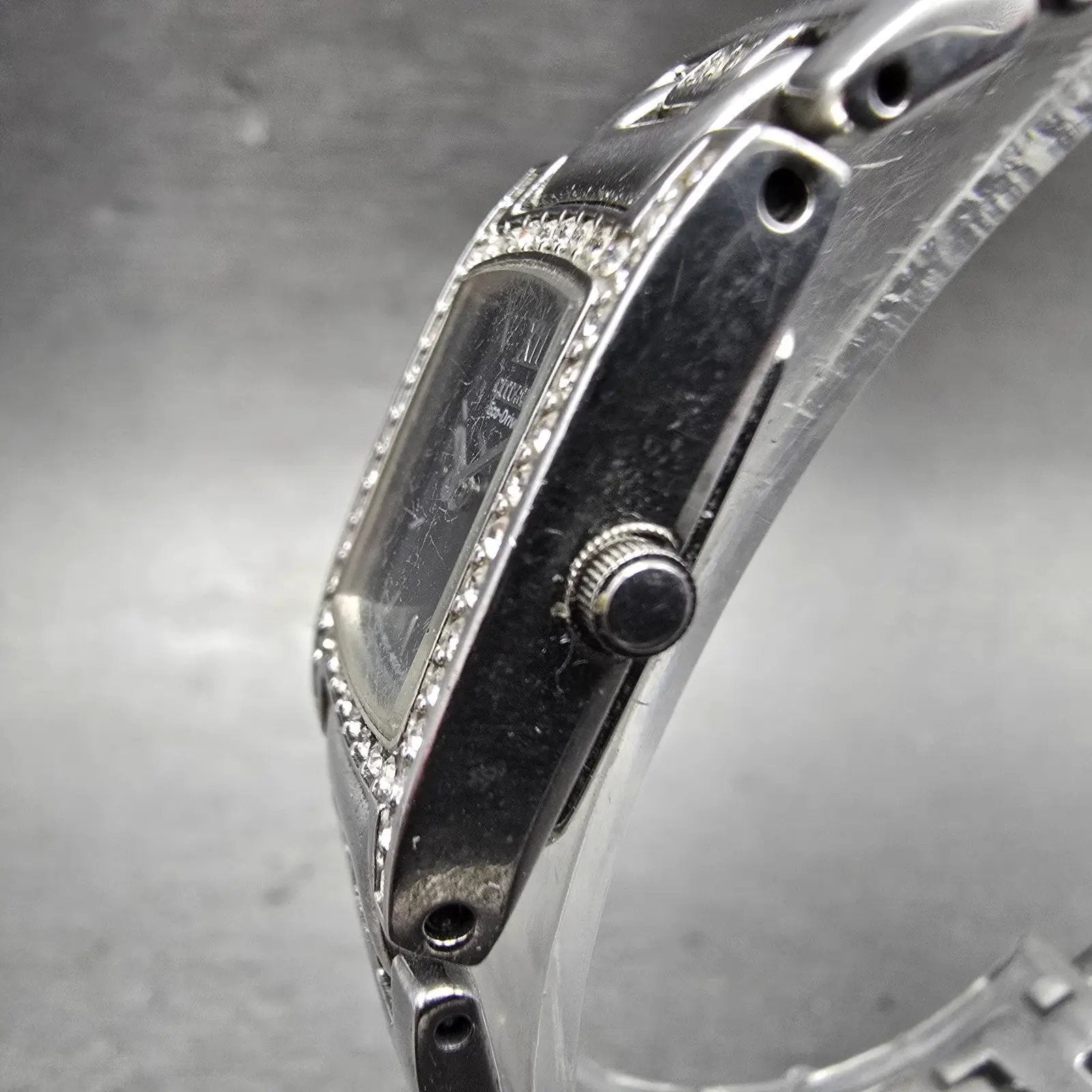 Citizen Eco-Drive Tank Watch Women 17mm Black Dial Silver Tone B023-S000068 Runs2