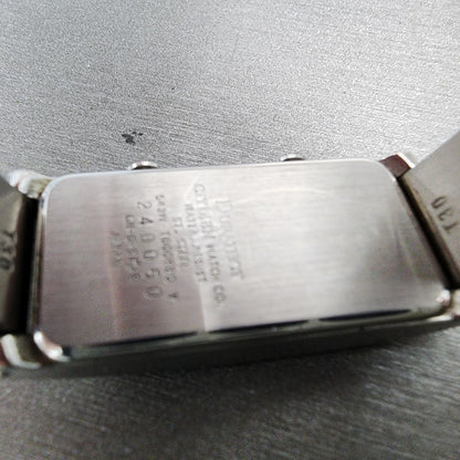 Citizen XC Dual Time Tank Watch Women 16mm Silver Dial Silver Tone New Battery9