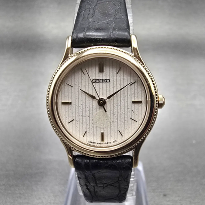 Seiko Watch Women 23mm Ivory Dial Gold Tone Round 4N21-0580 New Battery Vintage0
