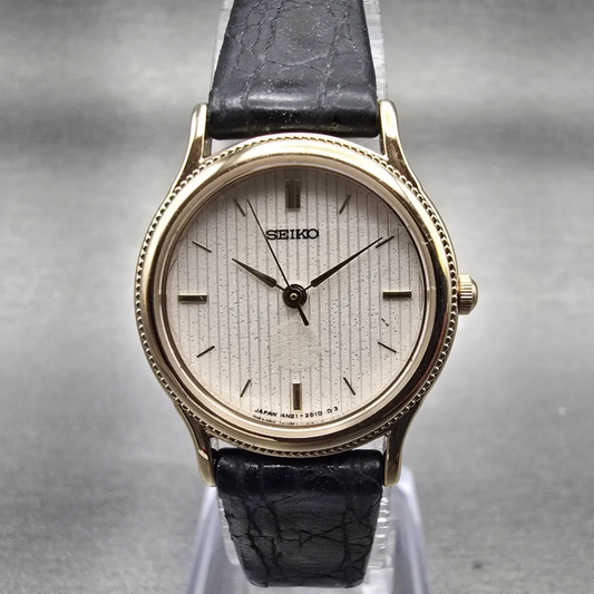 Seiko Watch Women 23mm Ivory Dial Gold Tone Round 4N21-0580 New Battery Vintage0