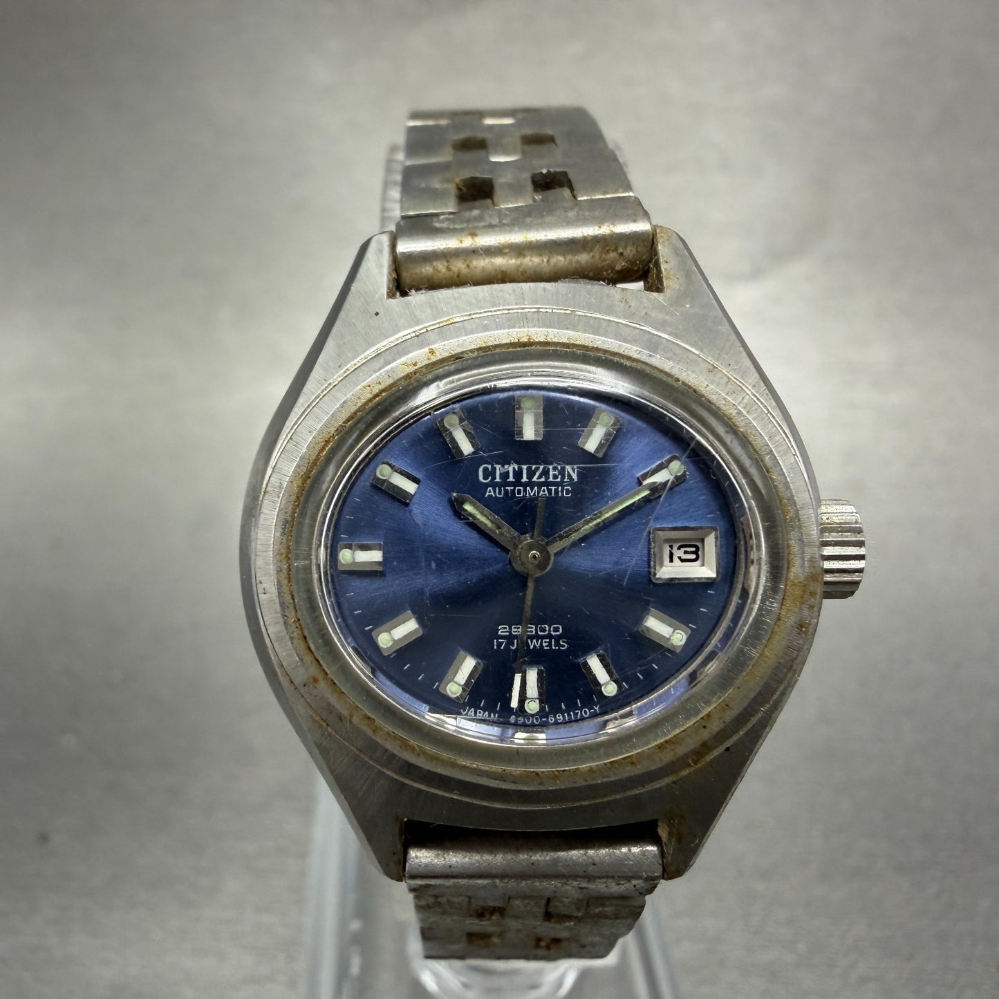 Citizen Automatic Watch Women 26mm Blue Dial Silver Tone Date 4-0690672 Runs0