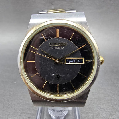 Citizen CQ Watch Men 34mm Black Dial Two Tone Daydate Round 6101-T15588 PARTS0