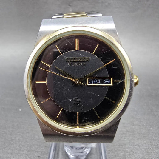 Citizen CQ Watch Men 34mm Black Dial Two Tone Daydate Round 6101-T15588 PARTS0