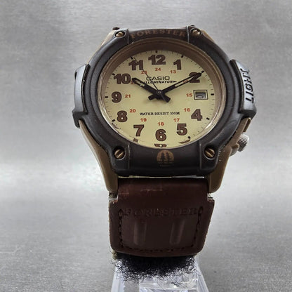 Casio FT-500 Watch Men 42mm Analog Digital Cream Dial Brown Case New Battery SRT5
