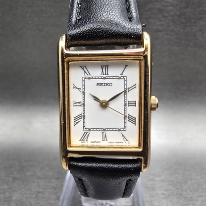 Seiko Tank Watch Women 18mm White Dial Gold Rectangle 1N01-0LK0 New Battery JP0