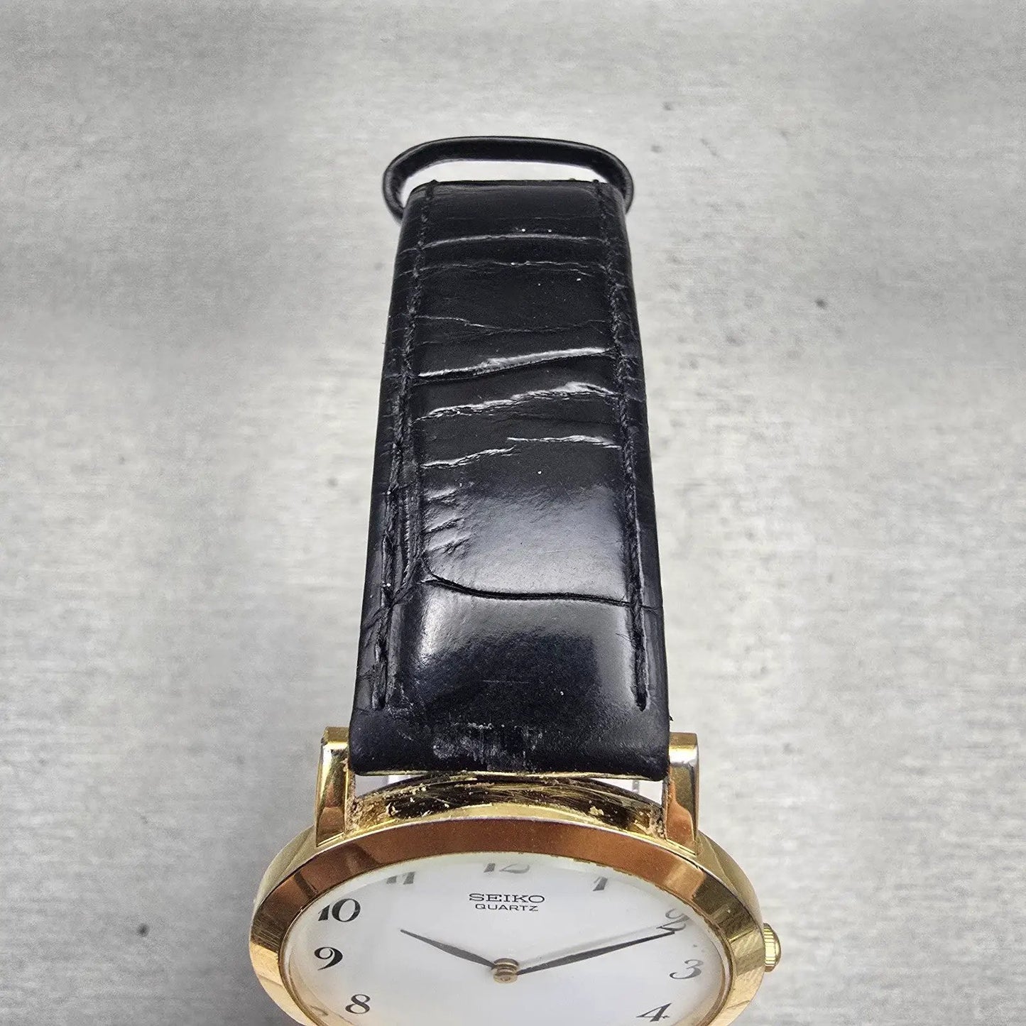 Seiko Watch Men 34mm White Dial Gold Tone Round 5Y94-8009 New Battery Vintage4