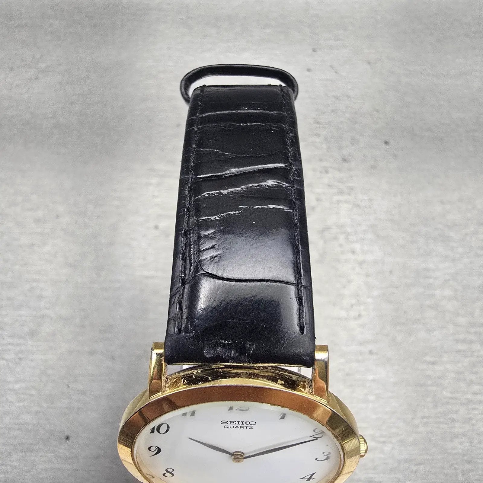 Seiko Watch Men 34mm White Dial Gold Tone Round 5Y94-8009 New Battery Vintage4