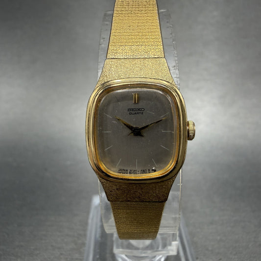 Seiko Watch Women 16mm Silver Dial Gold Tone Square 2C20-5770 New Battery0